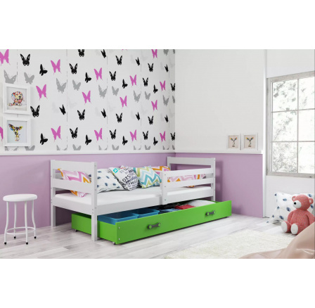 Dětská postel ERYK 80x190 cm se šuplíkem, bez matrace, Bílá/Zelená