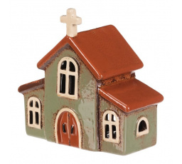 Domeček keramický - kostelík, na čajovou svíčku, zelený