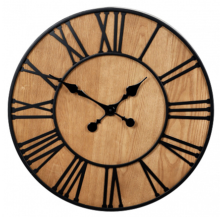 Hodiny nástěnné - pr. 60 cm, kov a MDF s jasanovou dýhou Hodiny nástěnné - pr. 60 cm, kov a MDF s jasanovou dýhou