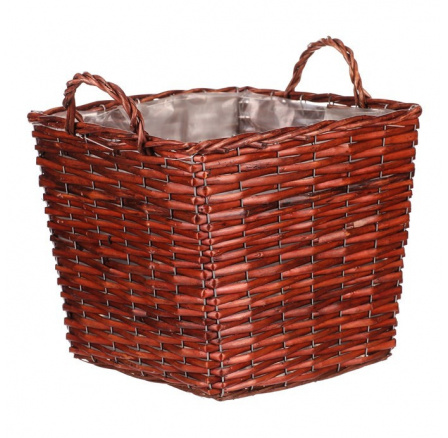 Košík proutěný - obal na květiny, hranatý, tmavě hnědý