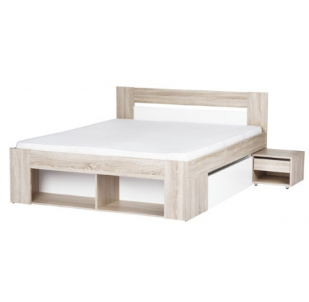 MILO 09 postel 160 korpus+2 noční stolky+úložný prostor, dub sonoma 3D/bilá-bez roštu a matrace (SZ) (K150-Z)