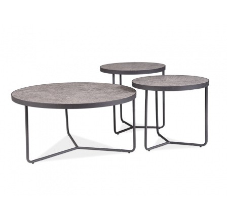 Konferenční stůl DEMETER - set 3 stolů, efekt betonu/černá