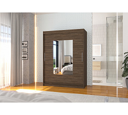 Šatní skříň s posuvnými dveřmi a zrcadlem DORRIGO 150 Choco+Choco