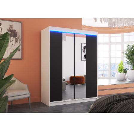 Posuvná skříň se zrcadlem a LED osvětlením FEVER 150 Bílá+Černá