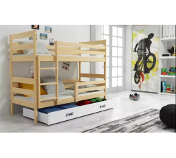 Dětská patrová postel ERYK se šuplíkem 90x200 cm, bez matrací, Přírodní/Bílá