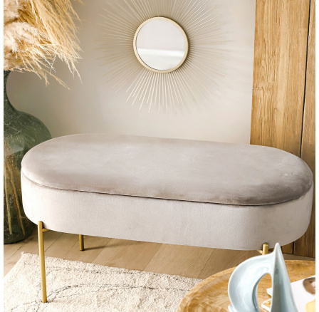 Lavice LAYLA velur béžová s úložným prostorem 91.5x41x46.5 cm VŠE 828305