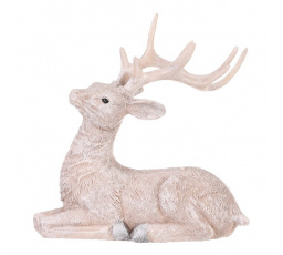 Jelen - polyresinová figurka, sedící, vel. L, bílý