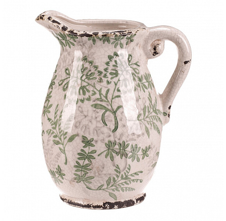 Obal keramický - retro džbánek, vel. L, dekor zeleně Obal keramický - retro džbánek, vel. L, dekor zeleně