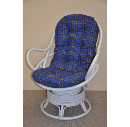 Ratanové houpací křeslo Swivel Helsinky  bílé polstr modrý