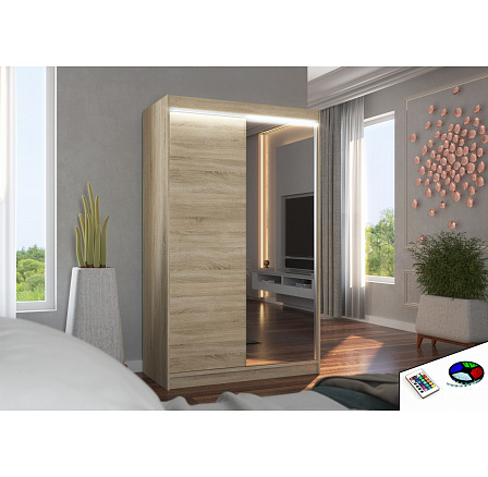 Posuvná skříň se zrcadlem a LED osvětlením REWENA 120 Sonoma Posuvná skříň se zrcadlem a LED osvětlením REWENA 120 Sonoma