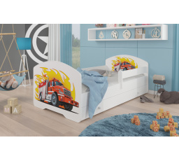 Postel s matrací, zábranou a šuplíkem PEPE FIRE TRUCK 160x80 Bílá