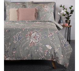 Povlečení CLARAS mikrovlákno šedé s listy a květinami 200x220 cm SS23 997918