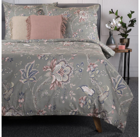 Povlečení CLARAS mikrovlákno šedé s listy a květinami 200x220 cm SS23 997918
