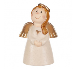 Anděl - keramická figurka, béžová se zlatými křídly