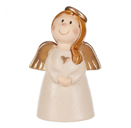 Anděl - keramická figurka, béžová se zlatými křídly