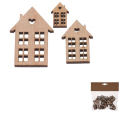 Domeček dřevěný - mix velikostí, přírodní b., cena za balení (18 ks)