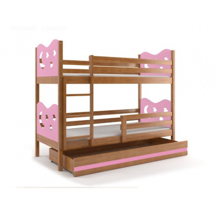 Postel z masivu pro 2 děti MAX 2 - Olše/Růžová