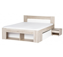 MILO 08 postel 140 korpus+2 noční stolky+úložný prostor -bez roštu a matrace-dub sonoma 3D/bilá (SZ) (K150-Z)