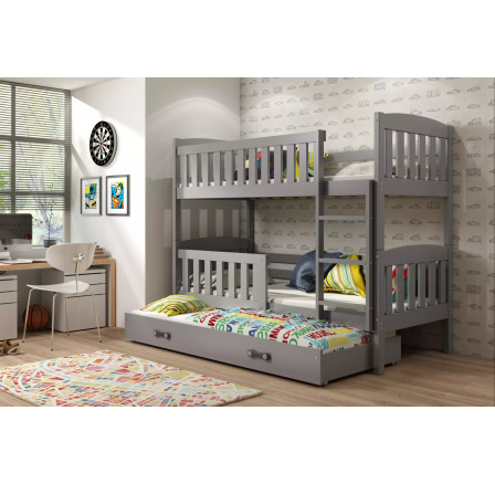 Dětská patrová postel KUBUS 3 s přistýlkou 80x190 cm, bez matrací, Grafit/Grafit