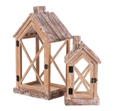 Lucerna dřevěná - tvar domku s komínem, cena za sadu 2 ks Lucerna dřevěná - tvar domku s komínem, cena za sadu 2 ks