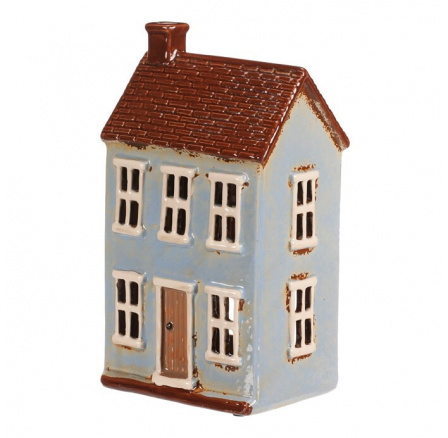 Domeček keramický - patrový, na čajovou svíčku, modrý Domeček keramický - patrový, na čajovou svíčku, modrý