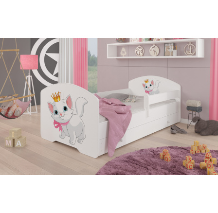 Postel dětská PEPE CAT 160X80 Bílá s matrací, zábranou a zásuvkou