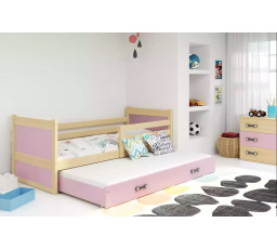 Dětská postel RICO s přistýlkou 90x200 cm, s matracemi, Přírodní/Růžová