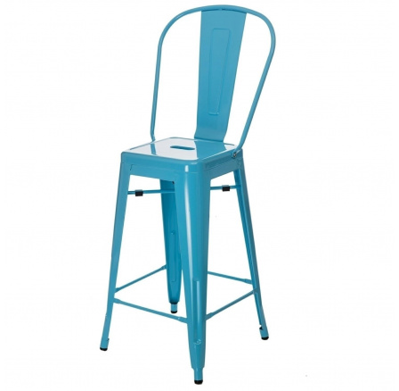 Barová židle Paris Back 66 cm modrá inspirovaná Tolix