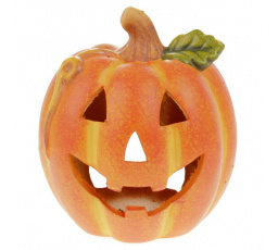 Dýně z terakoty - s obličejem, na svíčku, barva oranžová