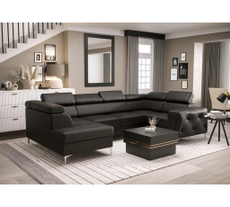 Rohová sedací souprava ORION MAX II s funkcí spaní 165x350x185 cm - černá eko kůže, pravá