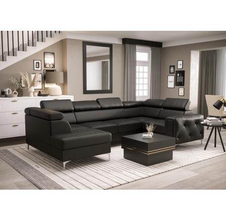 Rohová sedací souprava ORION MAX II s funkcí spaní 165x350x185 cm - černá eko kůže, pravá Rohová sedací souprava ORION MAX II s funkcí spaní 165x350x185 cm - černá eko kůže, pravá