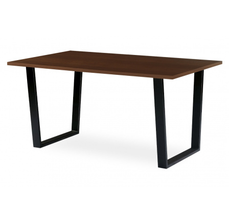 Jídelní / kancelářský stůl 150x90 cm, MDF + dýha ořech, kovová podnož, černý matný lak