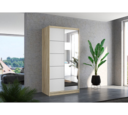 Šatní skříň s posuvnými dveřmi a zrcadlem ORLANDO 100 Sonoma+Bílá