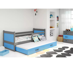 Dětská postel RICO s přistýlkou 90x200 cm, s matracemi, Grafit/Modrá