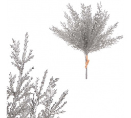 Túje - umělý trs, stříbrný se třpytkami, cena za svazek (4 ks)