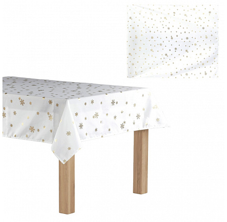 Ubrus - zlaté vločky, 100% polyester, 130 x 160 cm, bílý Ubrus - zlaté vločky, 100% polyester, 130 x 160 cm, bílý