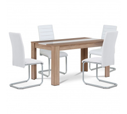 Jídelní set 1+4, stůl 138x80 cm, MDF dub sonoma, židle bílá ekokůže, šedý lak