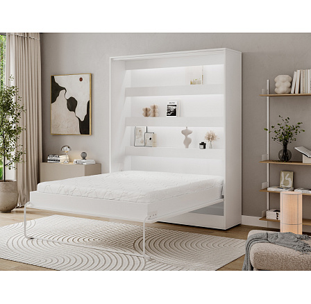 Devesto Vertical Wall Bed 160 White LED White 160x200 Devesto Vertical Wall Bed 160 White LED White 160x200