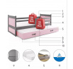 Dětská postel RICO s přistýlkou 90x200 cm, s matracemi, Grafit/Růžová