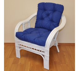 Ratanové křeslo Rio De Janeiro bílé - polstr tmavě modrý melír