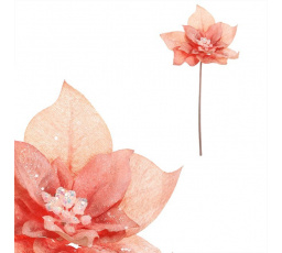 Vánoční růže - umělý květ na stonku, cappuccino se třpytkami