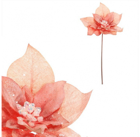 Vánoční růže - umělý květ na stonku, cappuccino se třpytkami