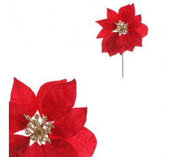 Vánoční růže - umělý květ, zlatý střed, červený