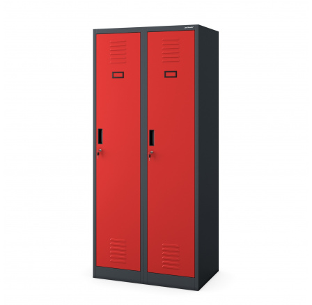 Kovová šatní skříň antracitovo-červená: čtyřkomorová KACPER, 800 x 1800 x 500 mm