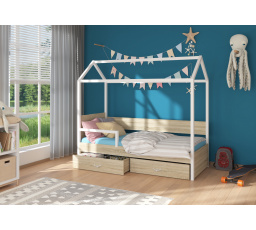 Dětská postel Domek OTELLO 180x80 cm se zábranou, bez matrace, Bílá/Sonoma