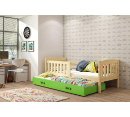 Dětská postel KUBUS s přistýlkou 90x200 cm, s matracemi, Přírodní/Zelená