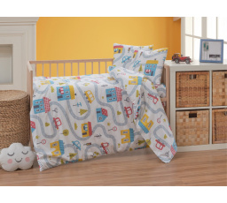 Krepové dětské povlečení do malé postýlky 90x135, 45x60 cm Městečko