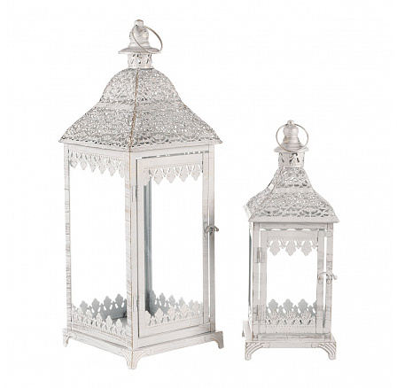 Lucerna kovová - starožitná, bílá-antik, cena za sadu 2 ks Lucerna kovová - starožitná, bílá-antik, cena za sadu 2 ks