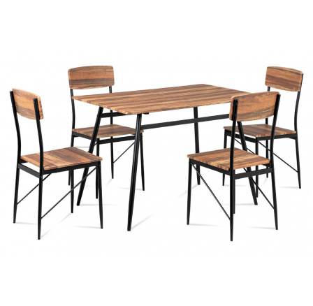 Jídelní set (1+4), MDF,3D dekor vintage třešeň, kovová podnož, černý matný lak