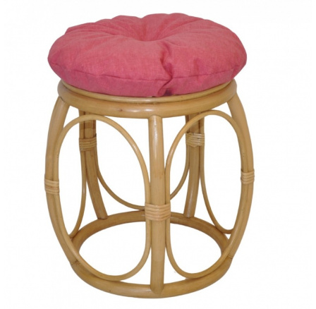 Ratanová taburetka široká medová polstr malinový melír Ratanová taburetka široká medová polstr malinový melír